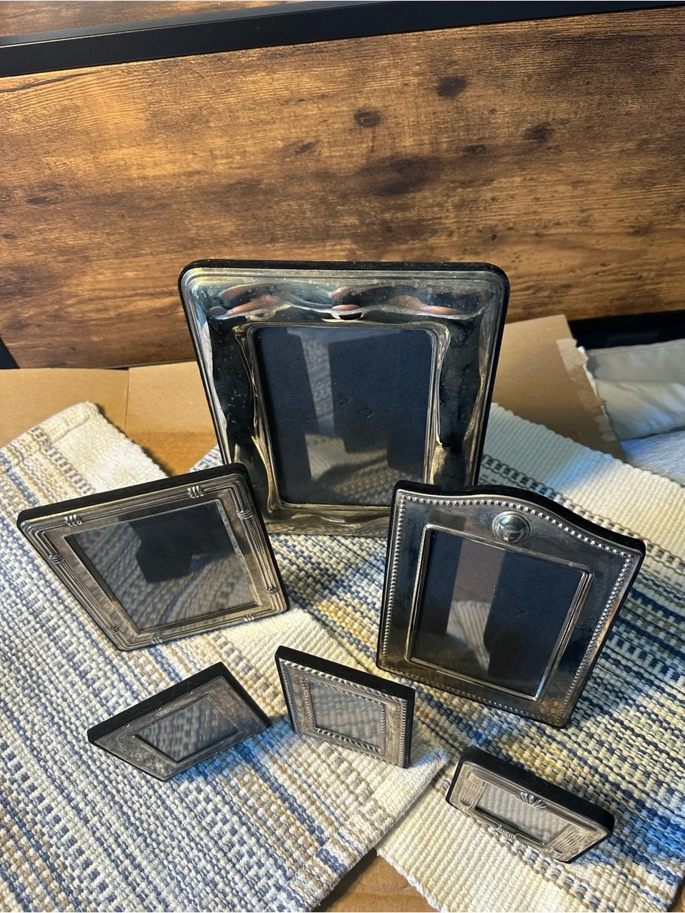 Vintage Brass-Tone Picture Frame Set of 6/ Black Velvet Backs/ Art Deco See Des.